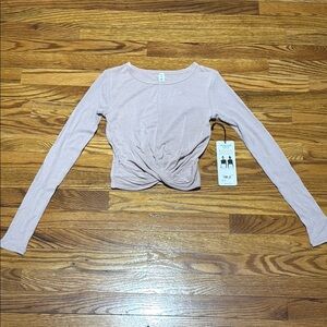 ALO Yoga Dusty Pink Long Sleeve Twist Crop Top